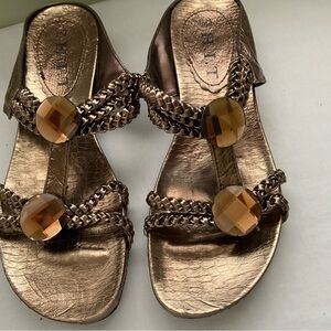 Bronze colour Sandals with Braided Straps and Decorative crystals.
